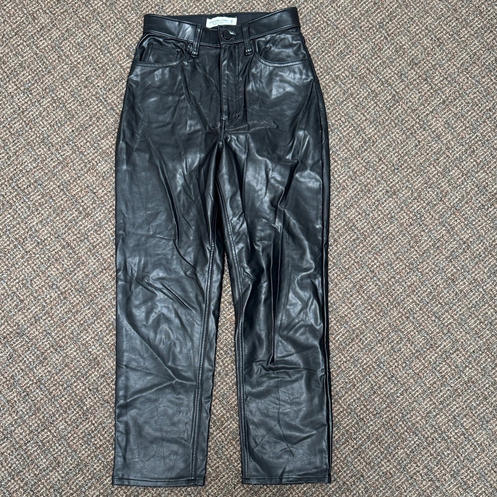 A&F Straight Ultra High Rise Faux Leather Pants